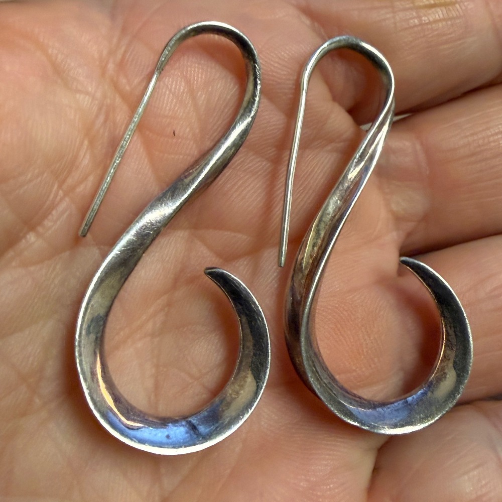 925 Sterling Silver Large Swirl Hook Dangle Earrings QP India 7.43g